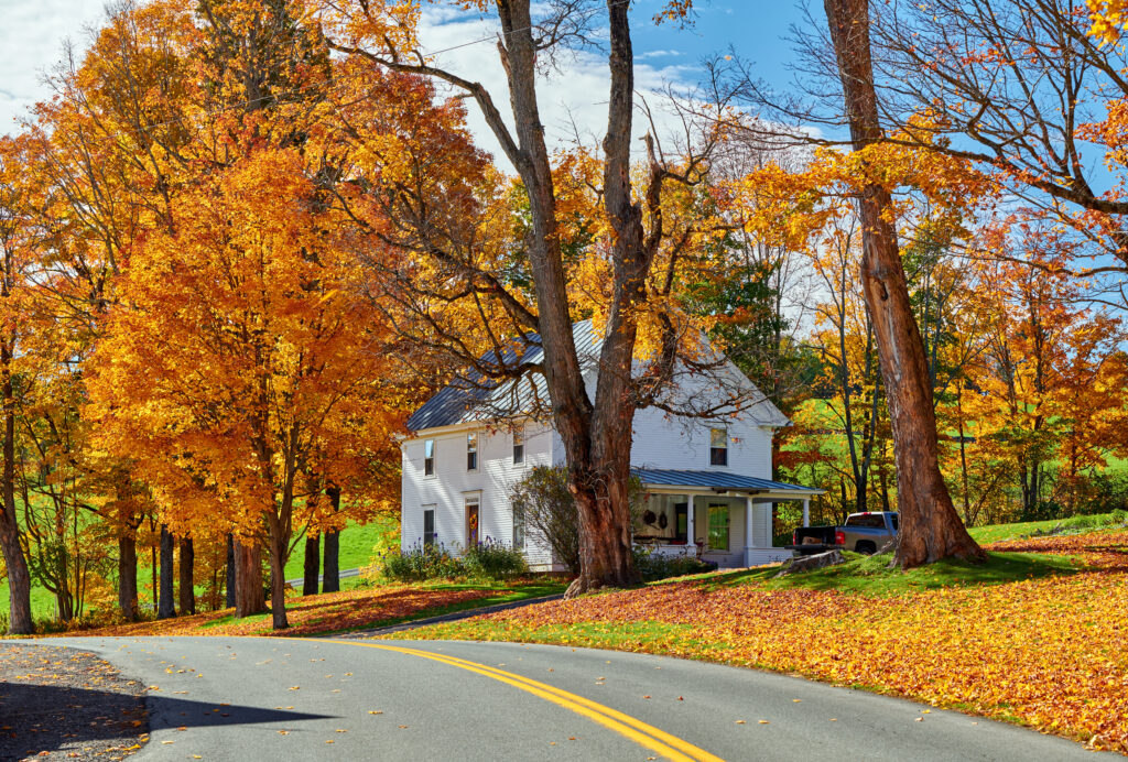house on a sunny autumn day in Vermont, USA
