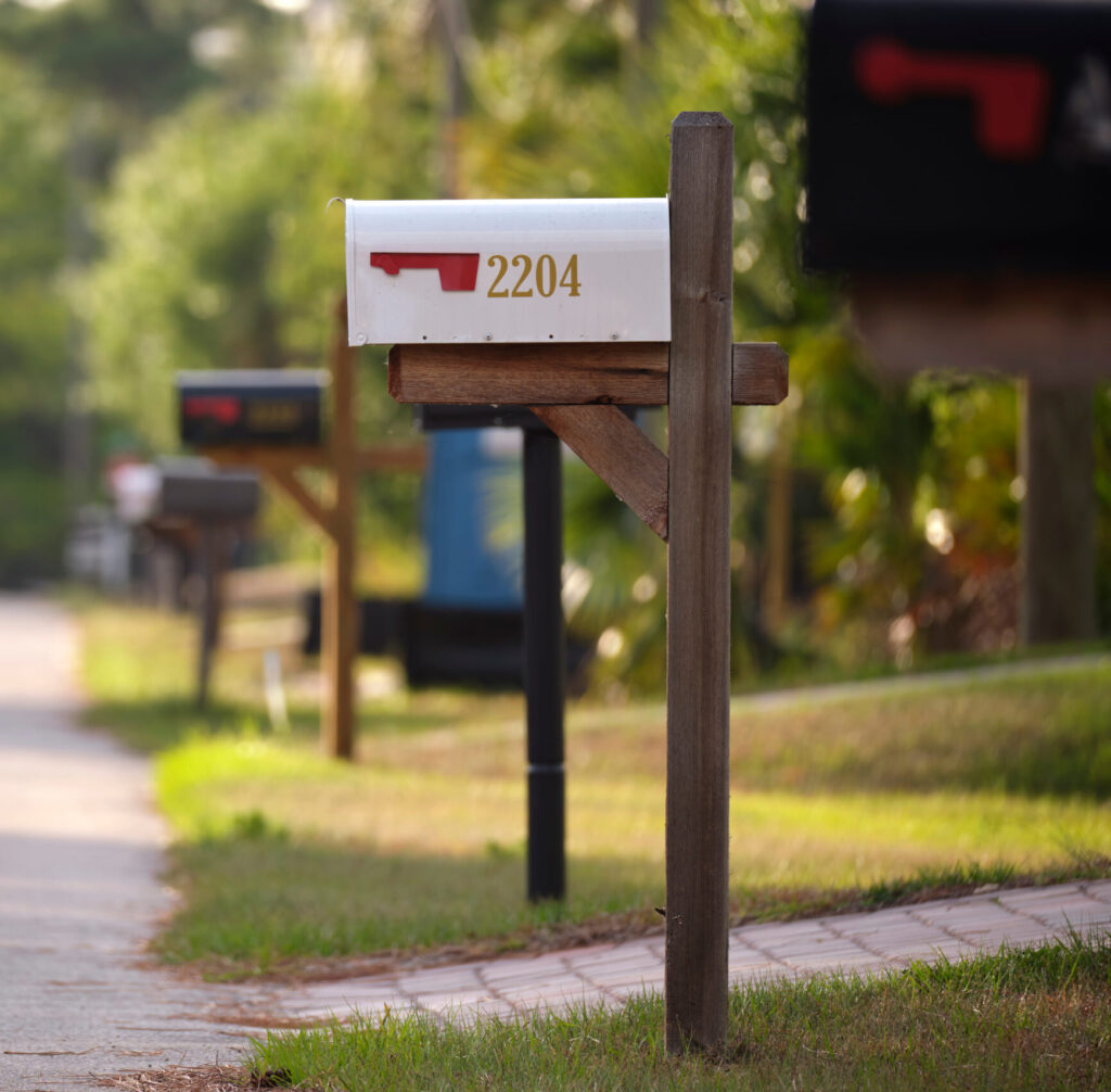 Typical american outdoors mail box on suburban street side.