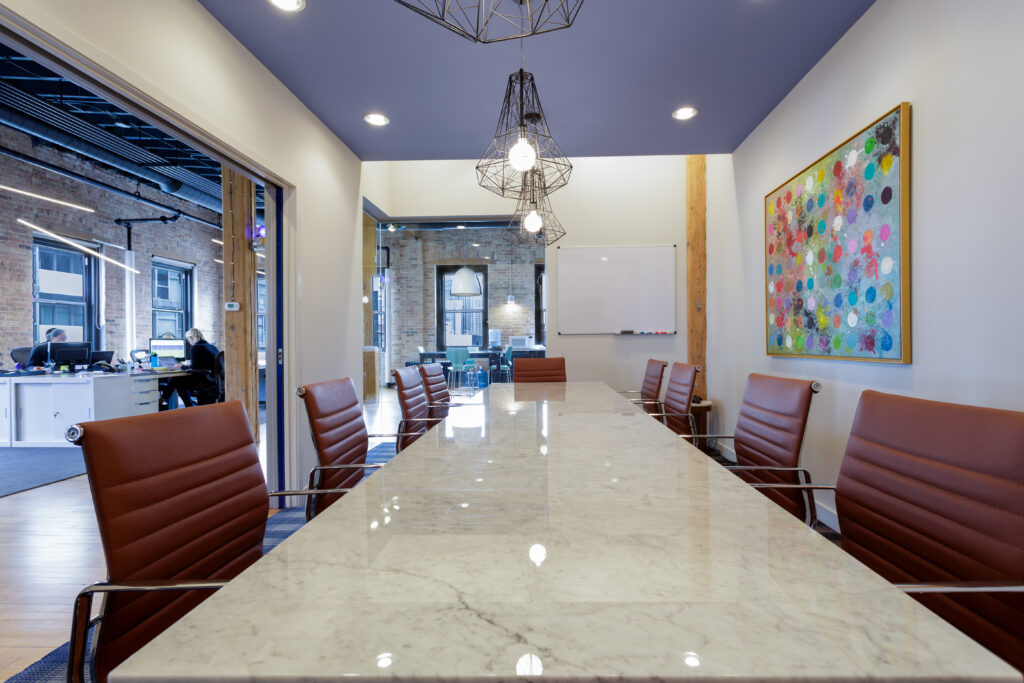 Well-lit office conference table